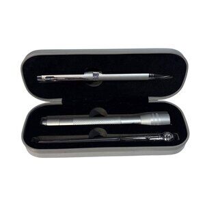 Leeds Dodge Chrysler Jeep Branded Pen Flashlight Tire Gauge Gift Set Metal Case